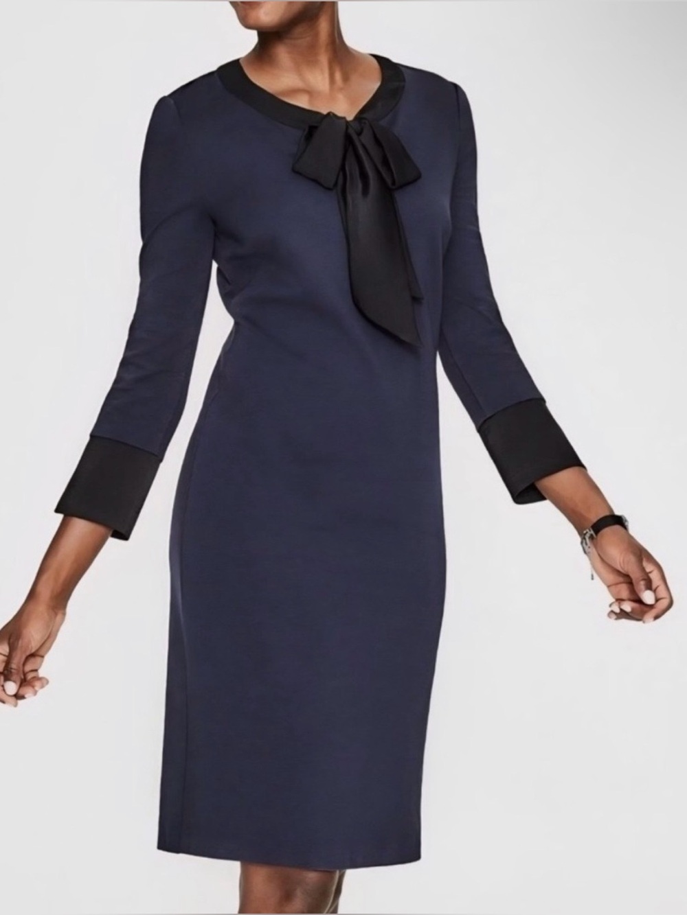 Boden Josie navy blue dress with black block ponte knit neck sheath Size US 4